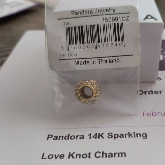 Pandora 14K GOLD  SPARKLING LOVE KNOT CHARM 750991CZ - Picture 12 of 12